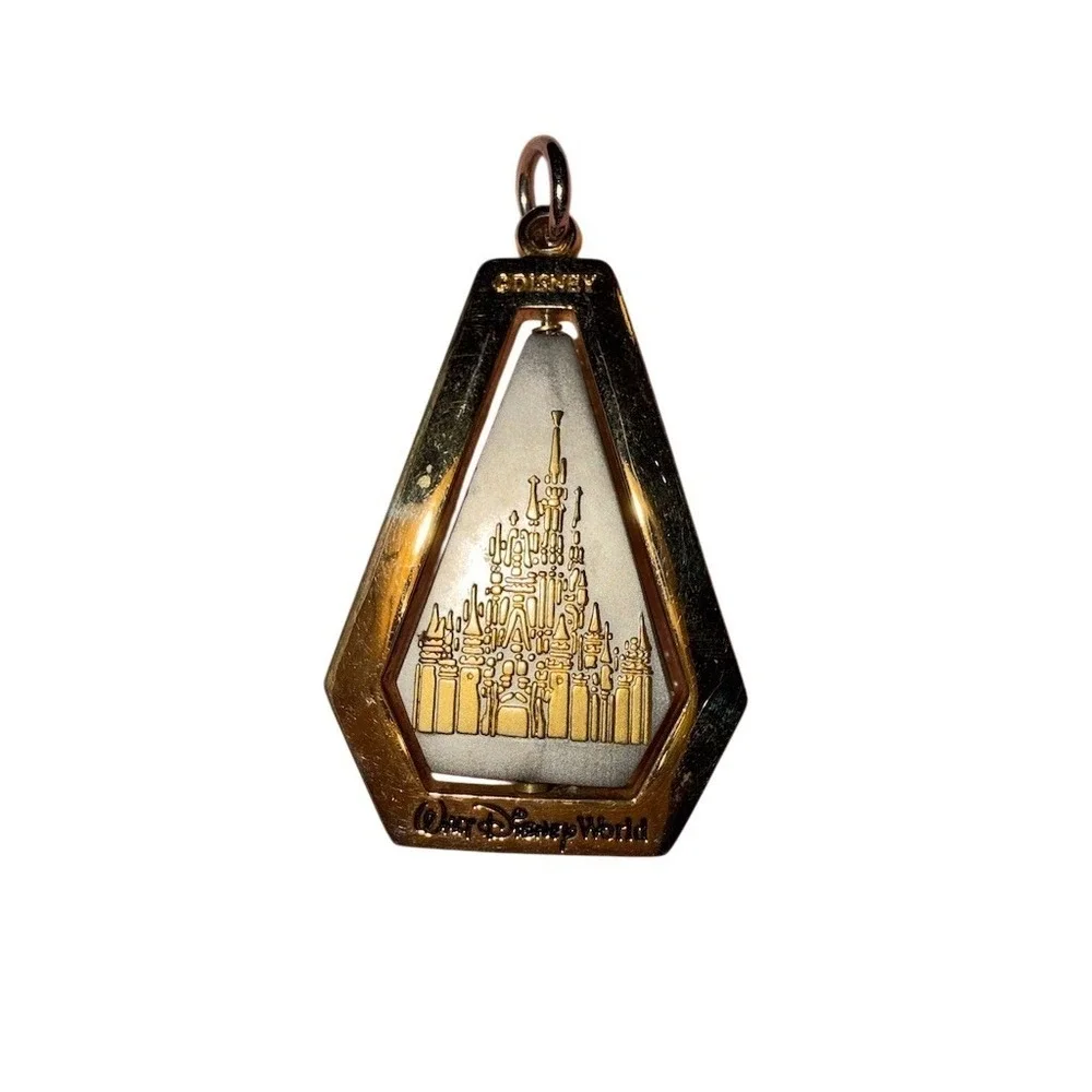 Walt Disney World parks‎ Castle Pendant Charm Gold Tone Geometric Dangle 2 in